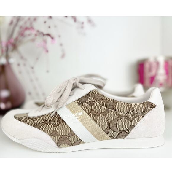 Coach NWB Kelson Kelson Outline Signature Suede Sneakers Khaki Chalk Size 8M - Picture 2 of 16